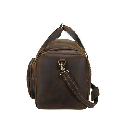 Brown Leather Duffle Bag with Front Pocket