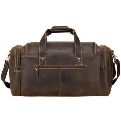 Brown Leather Duffle Bag with Front Pocket