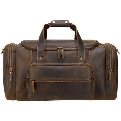 Brown Leather Duffle Bag with Front Pocket