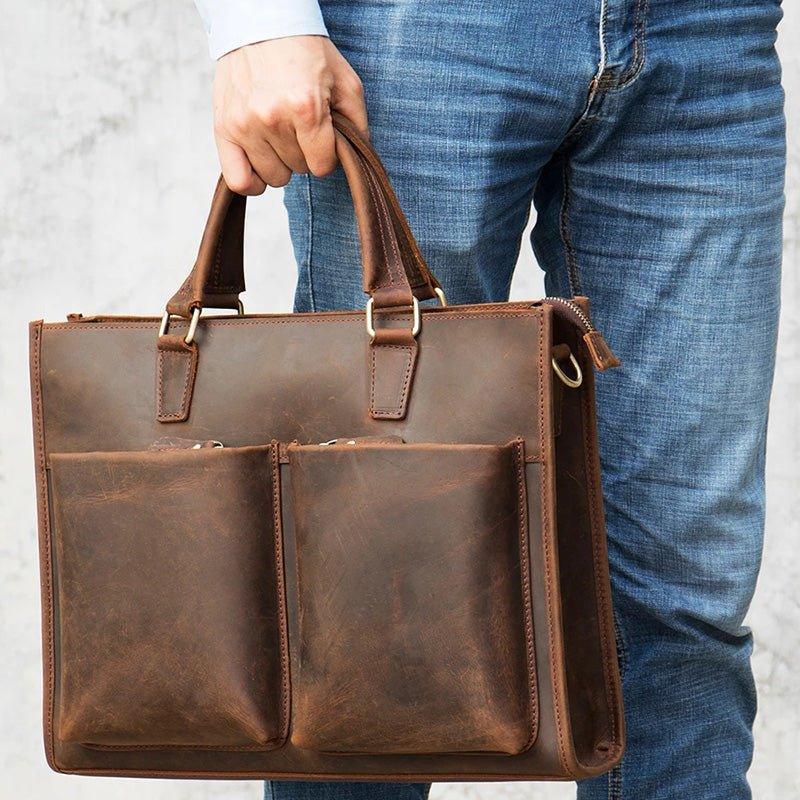 Woosir Leather Briefcase for Men With 2 Front Pockets