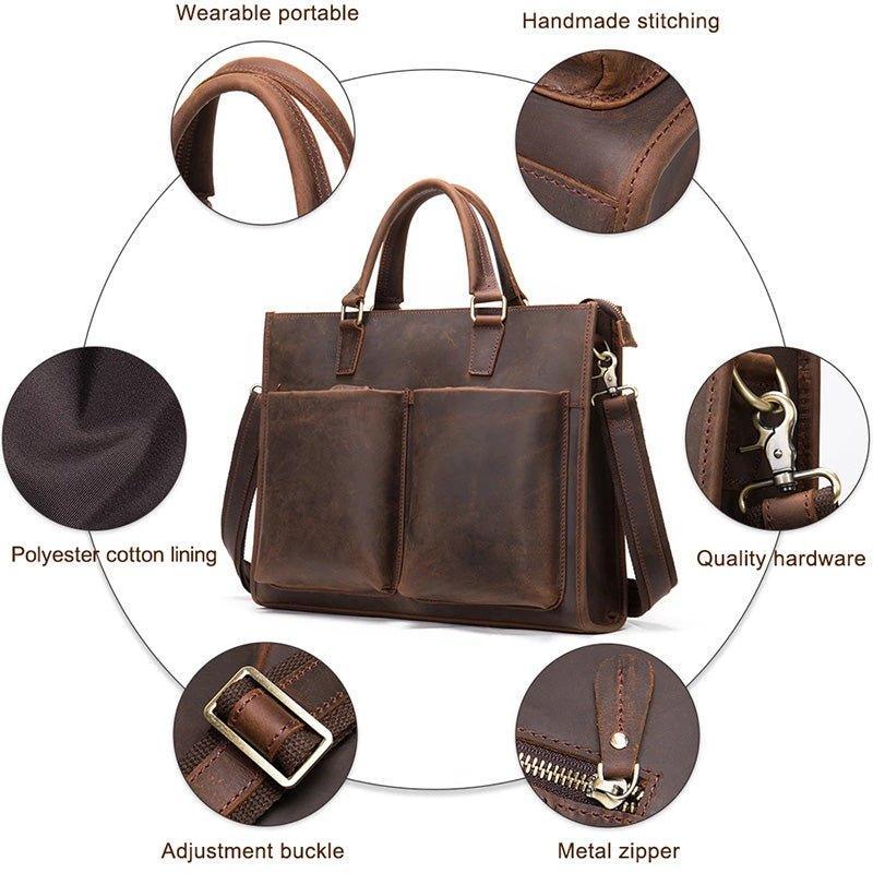 Woosir Leather Briefcase for Men With 2 Front Pockets