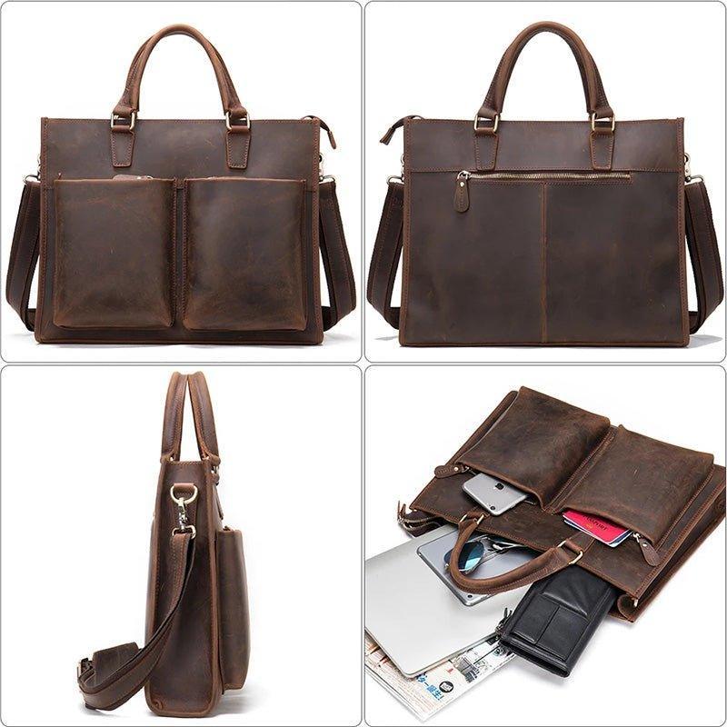 Woosir Leather Briefcase for Men With 2 Front Pockets