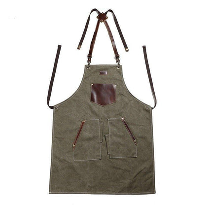 Woosir Canvas Apron with Pockets and Leather Straps