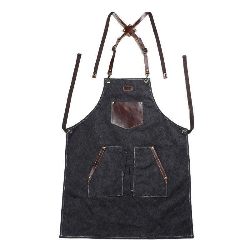 Woosir Canvas Apron with Pockets and Leather Straps