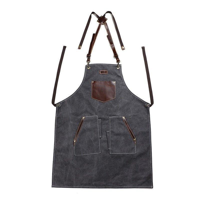 Woosir Canvas Apron with Pockets and Leather Straps