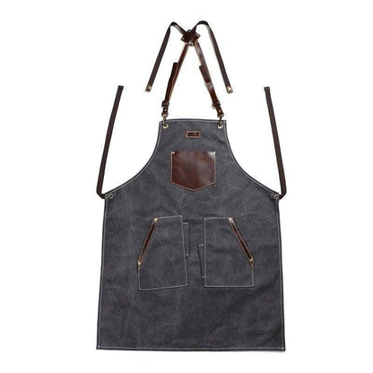 Woosir Canvas Apron with Pockets and Leather Straps