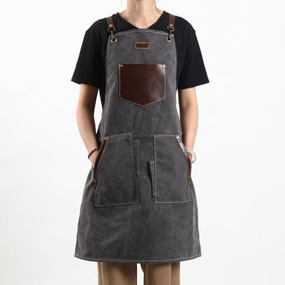 Woosir Canvas Apron with Pockets and Leather Straps