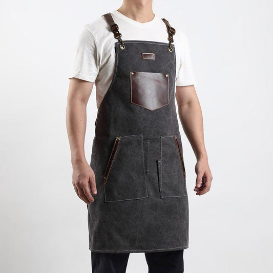 Woosir Canvas Apron with Pockets and Leather Straps