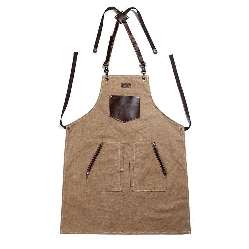 Woosir Canvas Apron with Pockets and Leather Straps