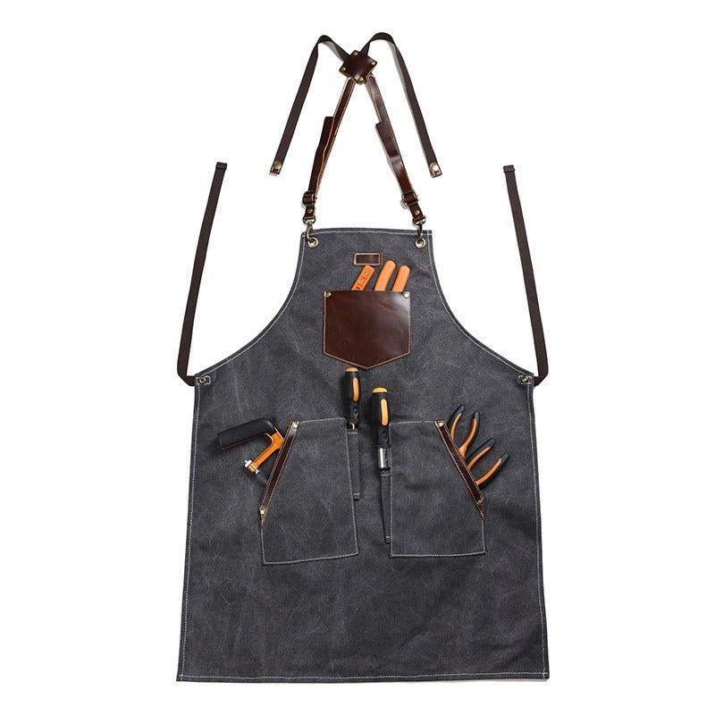 Woosir Canvas Apron with Pockets and Leather Straps