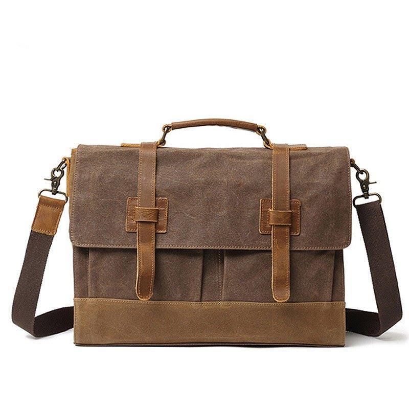 Woosir Canvas Business Briefcase Waxed with Pockets