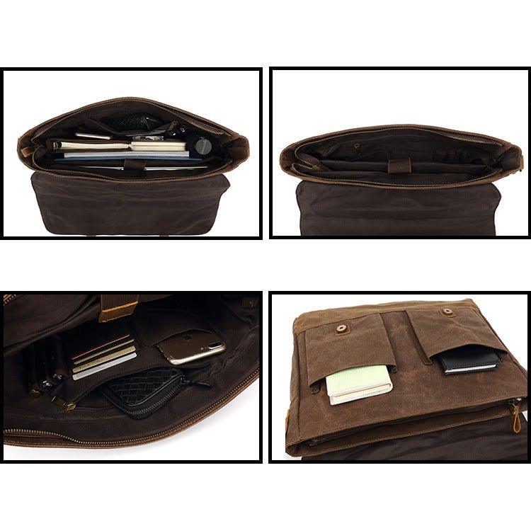 Woosir Canvas Business Briefcase Waxed with Pockets