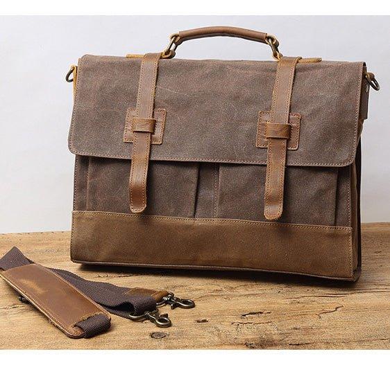 Woosir Canvas Business Briefcase Waxed with Pockets