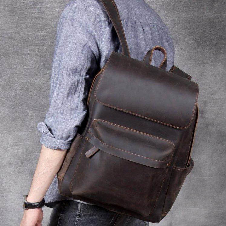 Mens Vintage Leather Backpack for Work