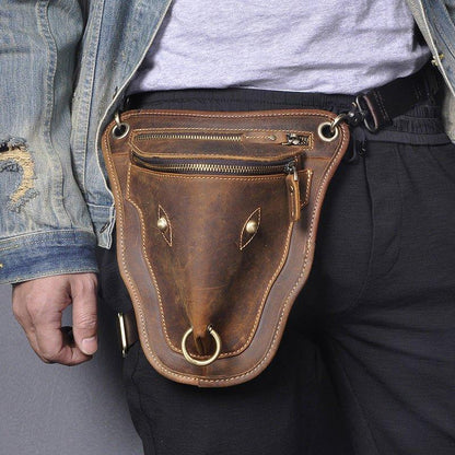 Woosir Cool Cow Head Leather Waist Thigh Bag