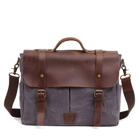 Woosir Crossbody Laptop Bag Mens Canvas and Leather