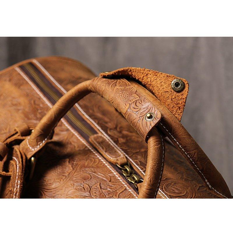 Embossed Full Grain Leather Duffle Bag for Men