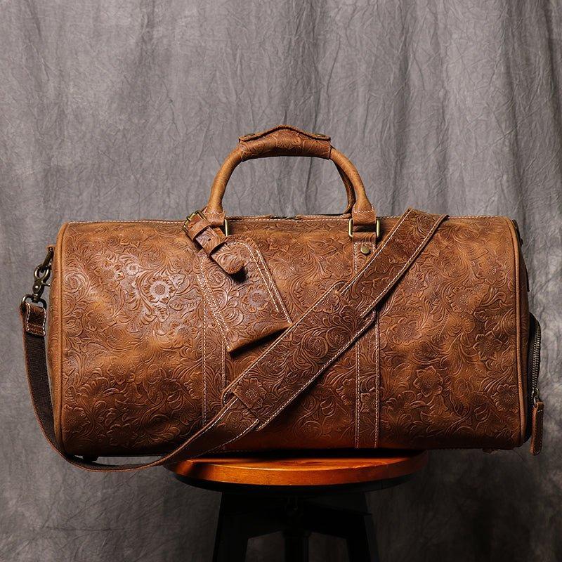 Embossed Full Grain Leather Duffle Bag for Men