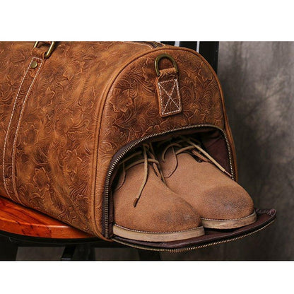 Embossed Full Grain Leather Duffle Bag for Men