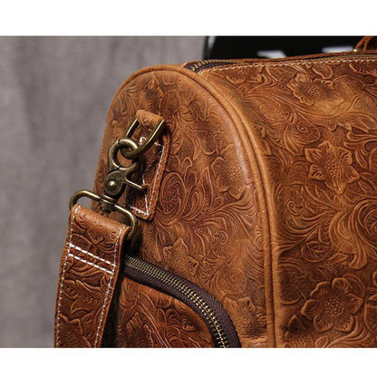 Embossed Full Grain Leather Duffle Bag for Men