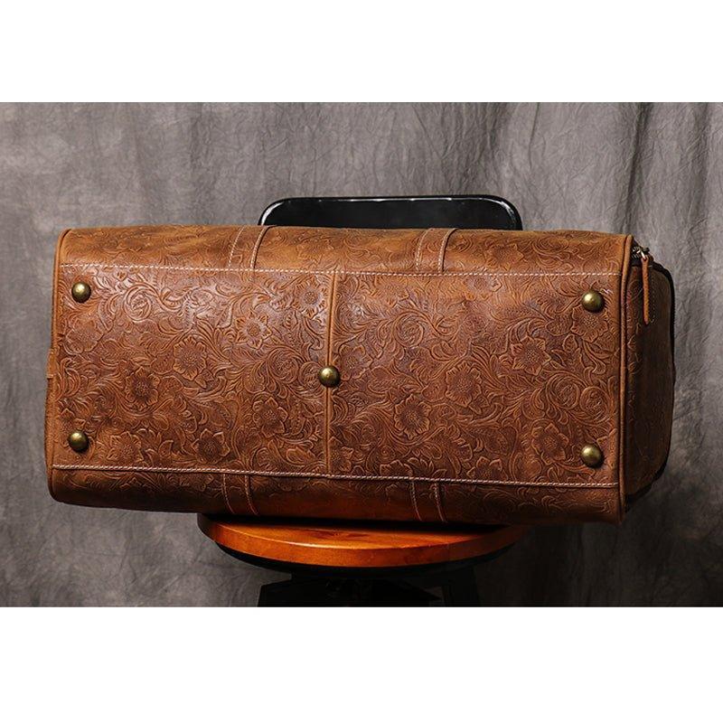 Embossed Full Grain Leather Duffle Bag for Men