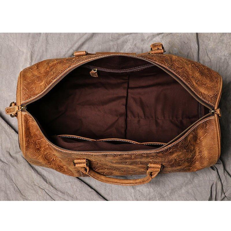 Embossed Full Grain Leather Duffle Bag for Men