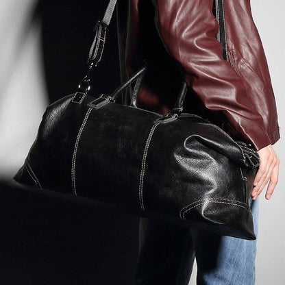 Woosir Genuine Leather Black Duffel Bag Mens