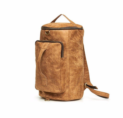 Mens Leather Cylindrical Backpack Large