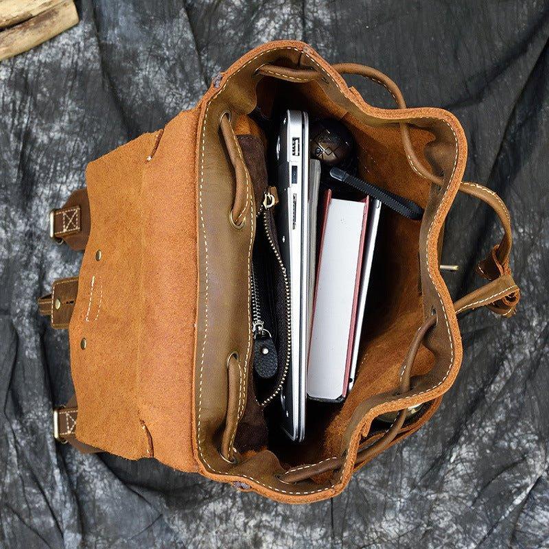 Vintage Small Leather Backpack Drawstring