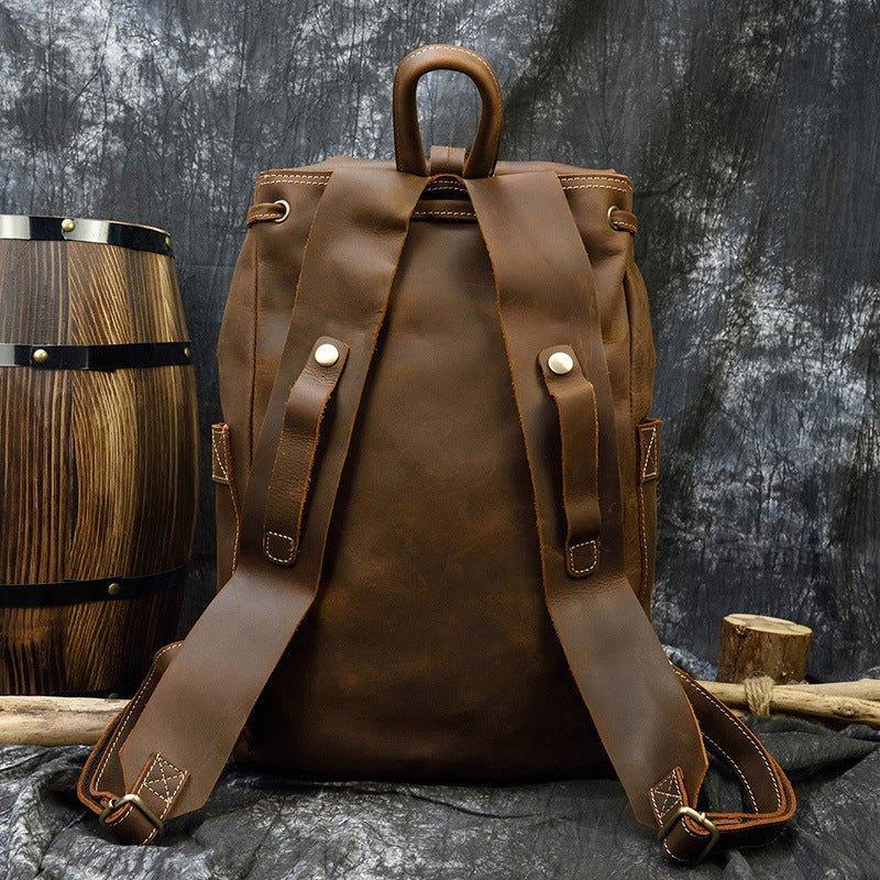 Vintage Small Leather Backpack Drawstring