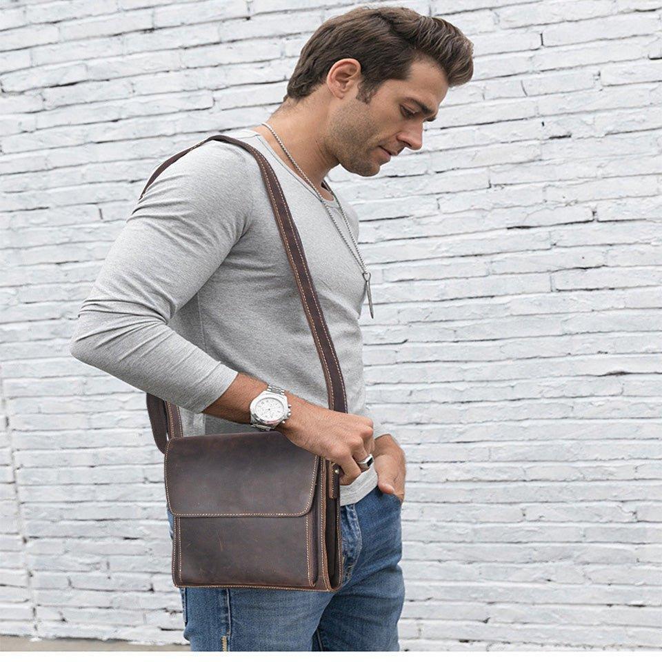 Woosir Genuine Leather Messenger Shoulder Bag for Men