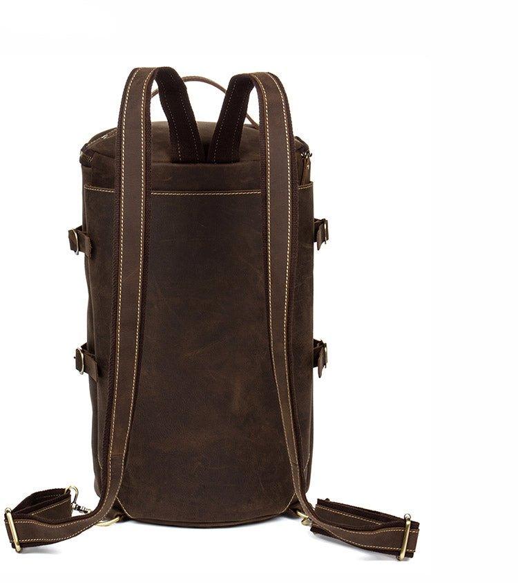 Woosir Leather Vintage Mens Backpack Large Barrel Shape