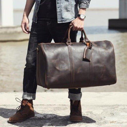 Leather Weekender Duffel Luggage Bag 24 inch