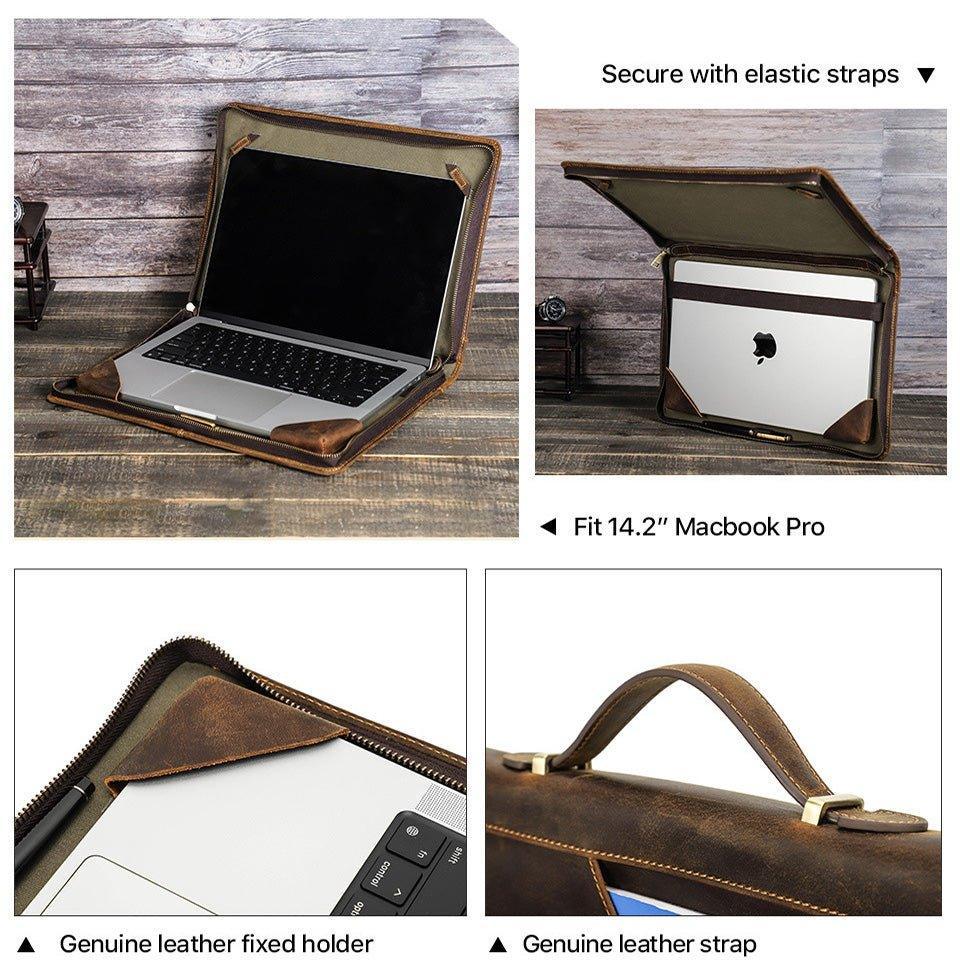 Woosir Leather Zipper Folio Case for Macbook Pro 14"