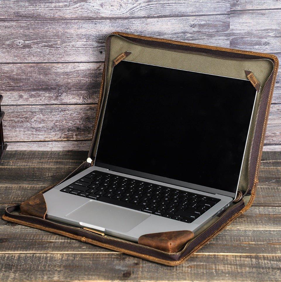 Woosir Leather Zipper Folio Case for Macbook Pro 14"