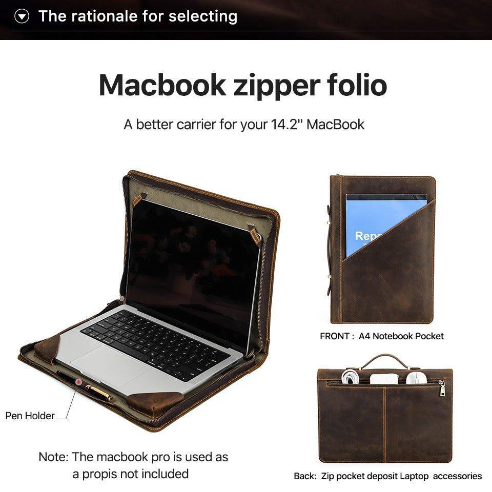 Woosir Leather Zipper Folio Case for Macbook Pro 14"