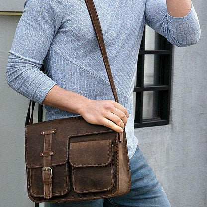 Vintage Messenger Bag Mens Italian Leather