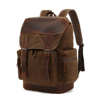 Vintage Leather and Canvas Backpack with Laptop Sleeve