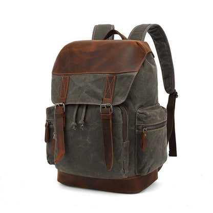 Vintage Leather and Canvas Backpack with Laptop Sleeve