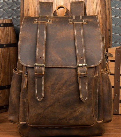 Mens Leather Backpack with Front Pocket