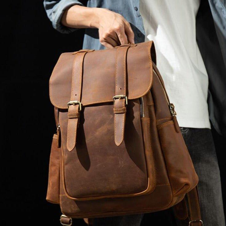 Mens Leather Backpack with Front Pocket