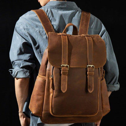 Mens Leather Backpack with Front Pocket