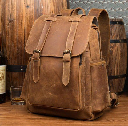 Mens Leather Backpack with Front Pocket