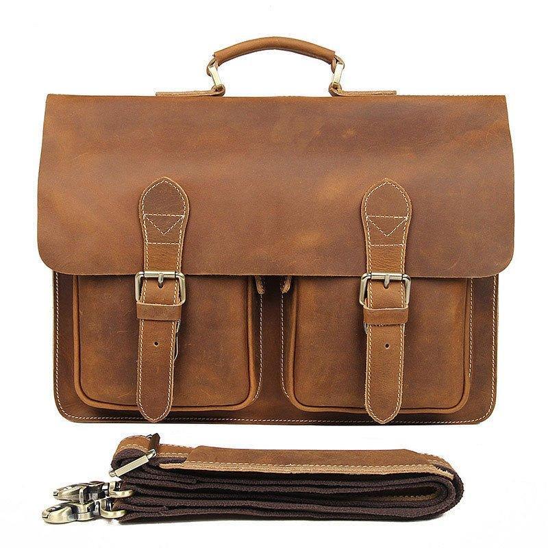 Woosir Leather Briefcase for Men Large 15.6" Laptop