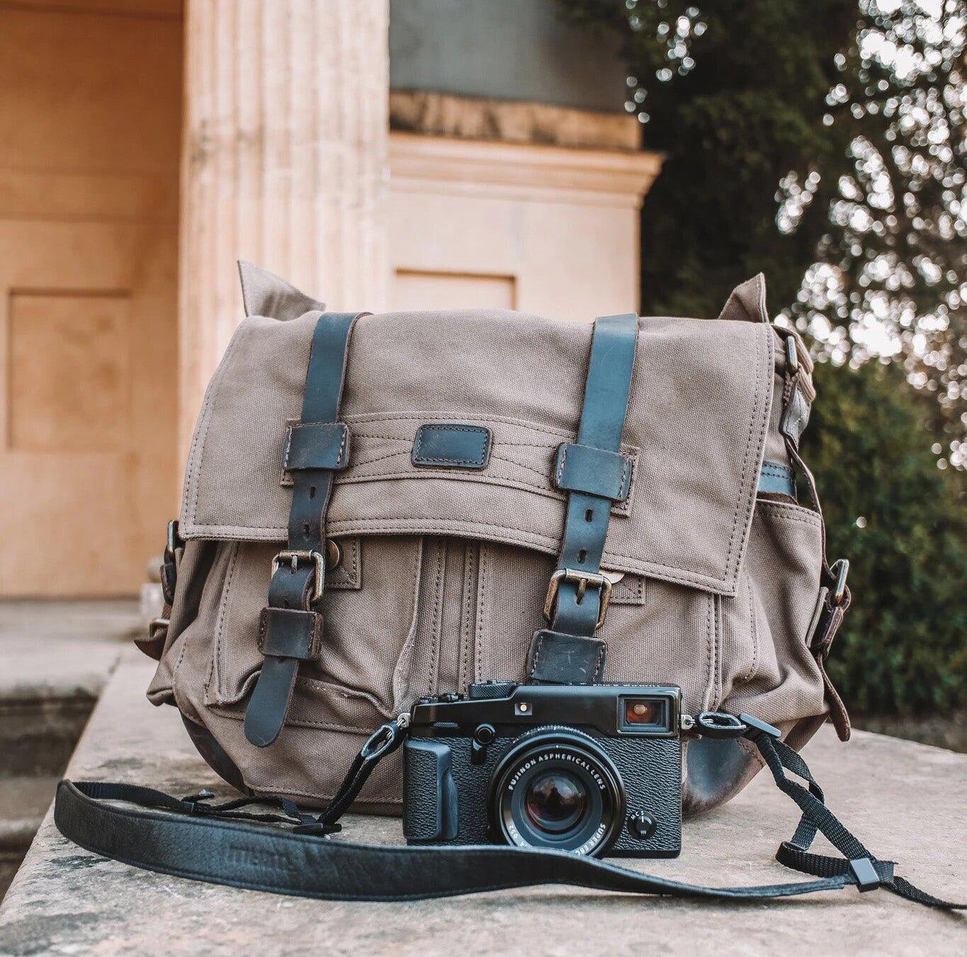 Leather Canvas Camera Bag Vintage Messenger Bag