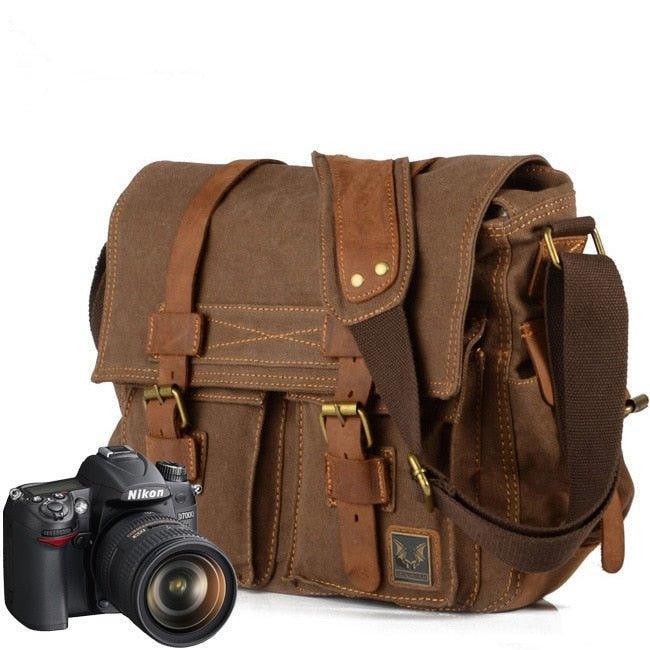 Leather Canvas Camera Bag Vintage Messenger Bag