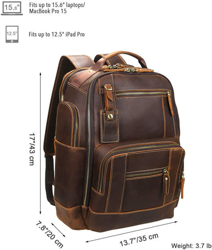 Large Vintage Mens Leather Backpack for Travel