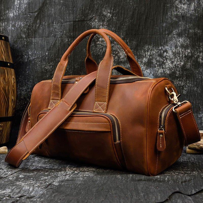 Mens Leather Duffle Bag with Pockets