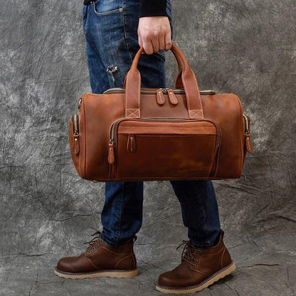 Mens Leather Duffle Bag with Pockets