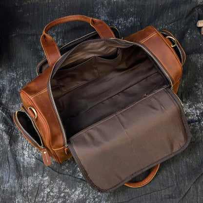 Mens Leather Duffle Bag with Pockets